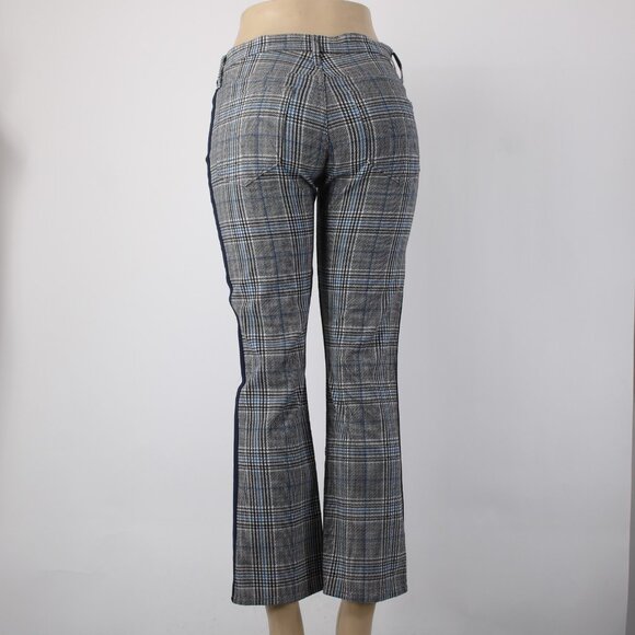 Mother Pant Sz 28 x 27 Black Blue White Striped Side Plaid Straight Cotton Pant - Picture 8 of 16